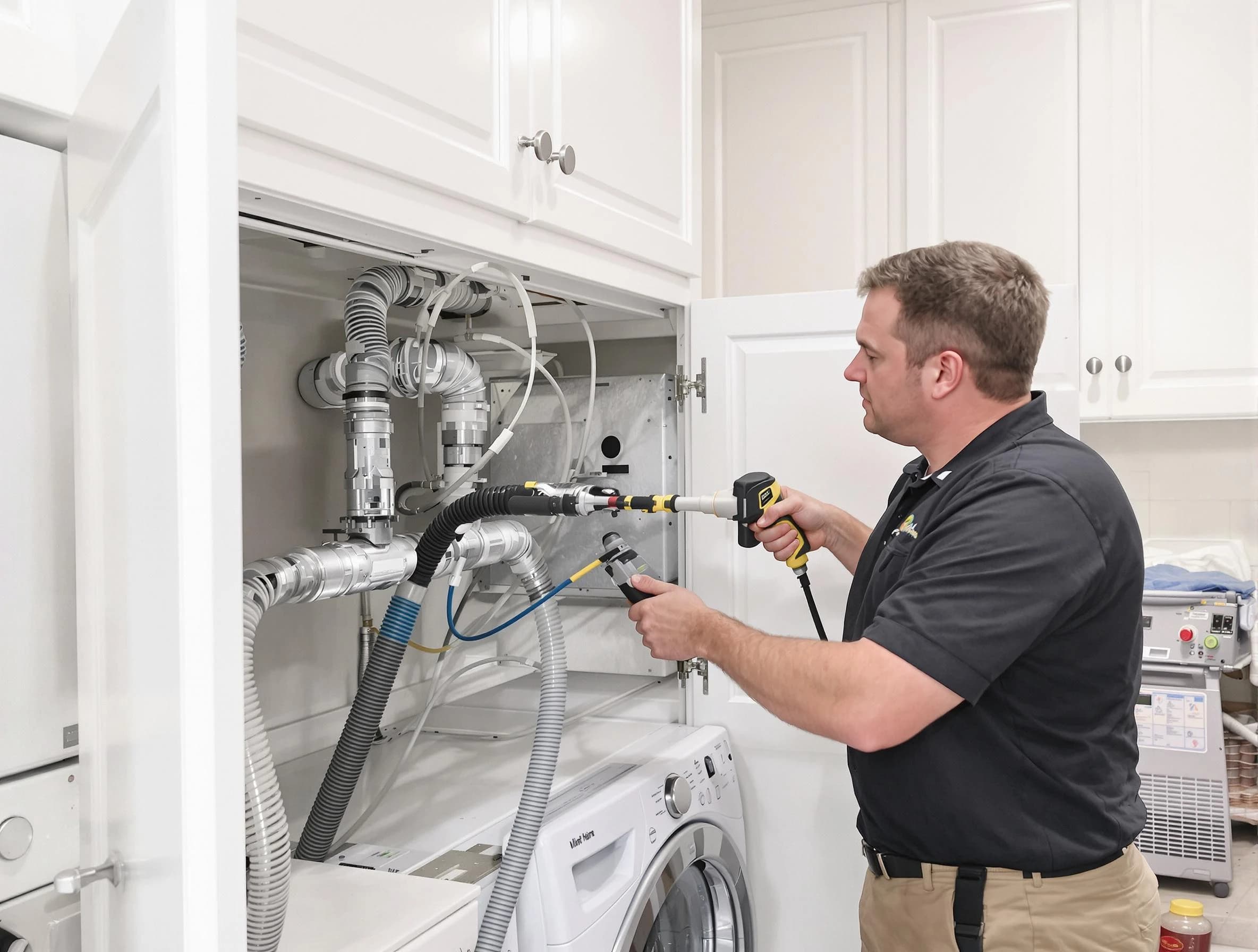 Erie Dryer Vent Cleaning professional removing severe blockage from a clogged dryer vent in Erie