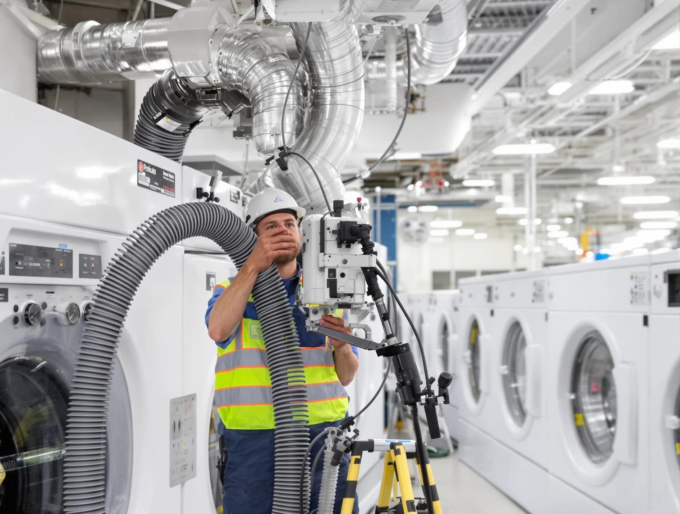 Erie Dryer Vent Cleaning team performing commercial-grade dryer vent cleaning at a business facility in Erie
