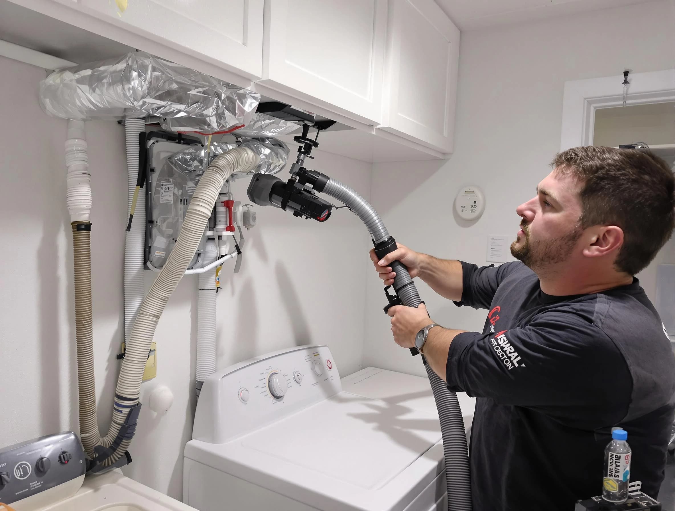 Erie Dryer Vent Cleaning certified technician performing safety-focused gas dryer vent cleaning in Erie