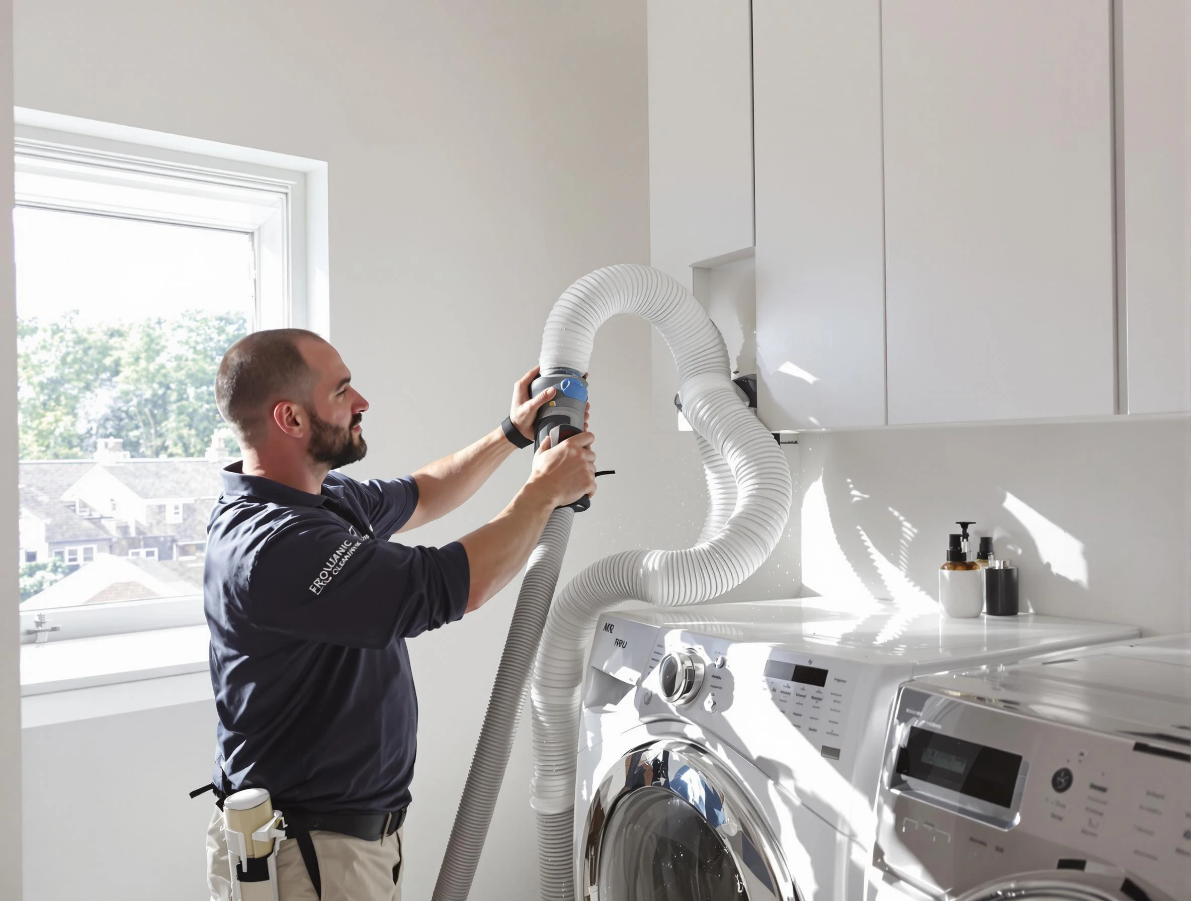 Certified Erie Dryer Vent Cleaning technician performing dryer vent cleaning in Erie