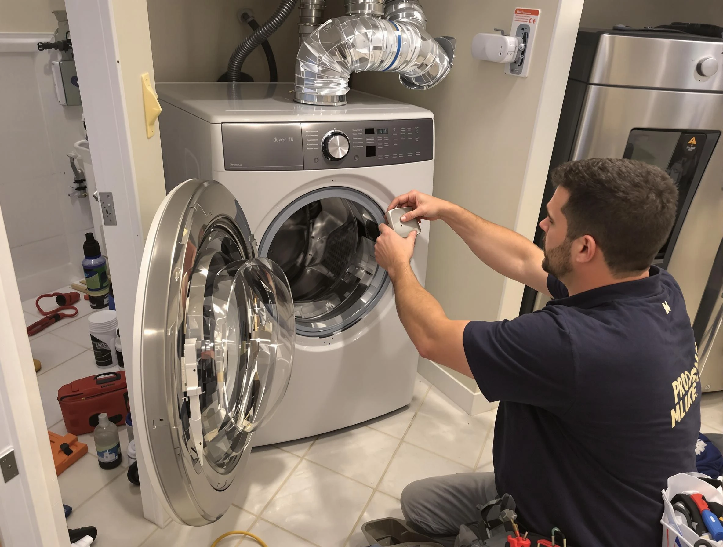 Erie Dryer Vent Cleaning technician performing precise dryer vent hose installation in Erie